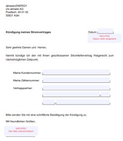 PDF-Kündigungsformular zur Kündigung von almado-ENERGY